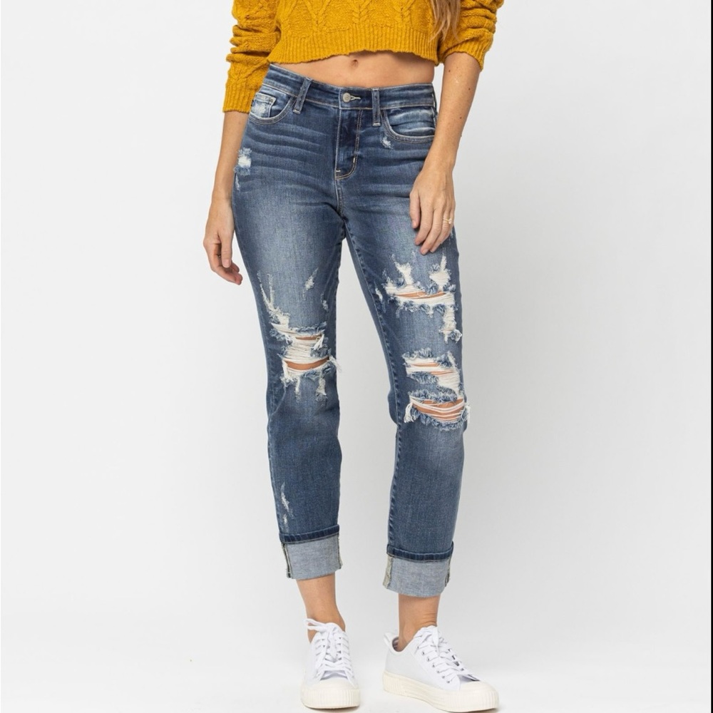 Judy Blue Mid-Rise Destroy Boyfriend Jeans Size 26 & 31